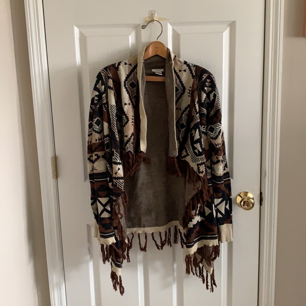 Tasha Polizzi Brown Aztec Fringe Print Cardigan